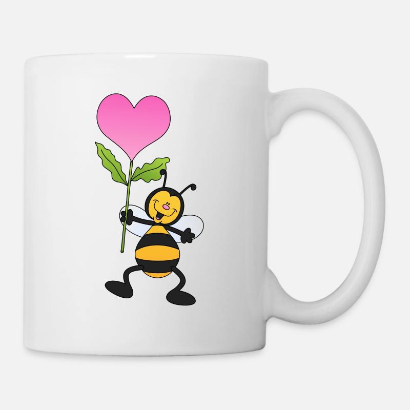 Abeille avec fleur de cœur amour Saint-Valentin - Mug blanc - blanc