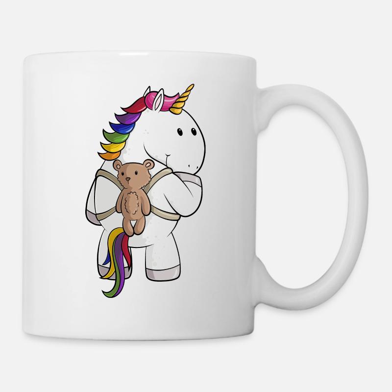 Licorne de dessin animé avec sac à dos - Mug blanc - blanc