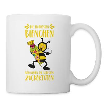 Biene fleißig Schule Zuckertüte süß Bienchen gelb - Tasse - Weiß - Rechts
