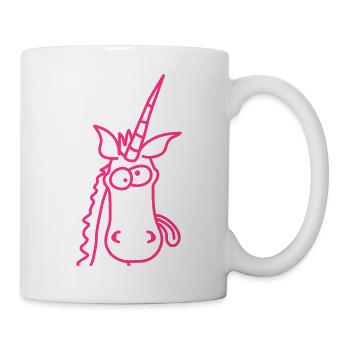 Verrücktes pinkes Einhorn macht lustige Grimasse - Tasse - Weiß - Rechts