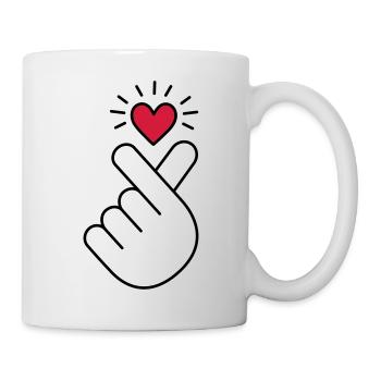 Coeur K-pop, symbole de la musique pop Corée K, doigt, main - Mug blanc - blanc - Droite