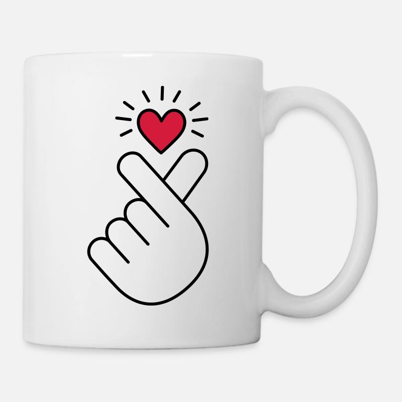 Coeur K-pop, symbole de la musique pop Corée K, doigt, main - Mug blanc - blanc