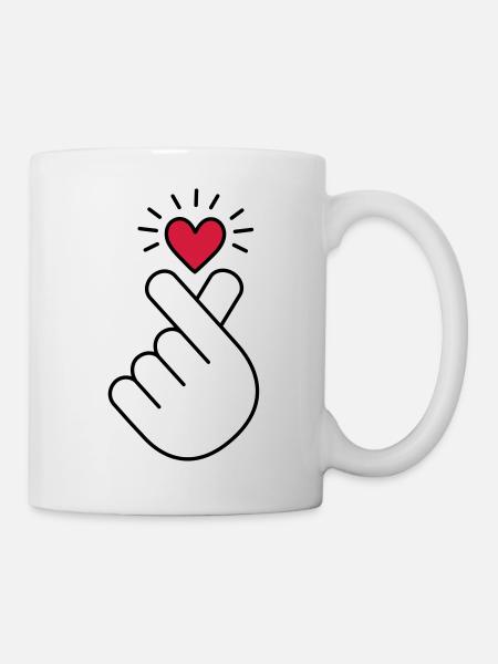 K-Pop Herz, Korea, Fingerherz, K-drama, koreanisch - Tasse - Weiß