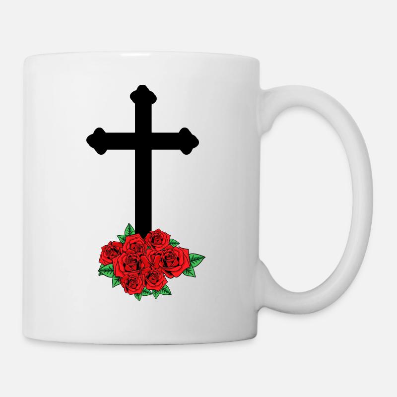 Roses en deuil Croix de la mort Funérailles au-delà de la tombe - Mug blanc - blanc