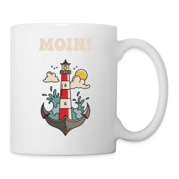 Leuchtturm Anker Moin Nordlicht Nord Meer Kapitän - Tasse - Weiß - Rechts