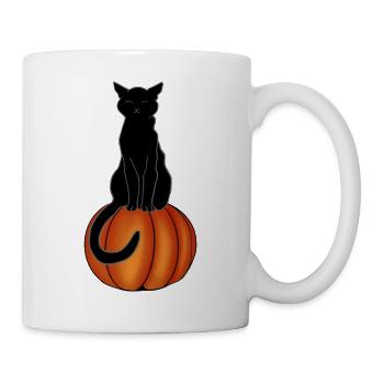 Chat noir sur une citrouille - Mug blanc - blanc - Droite