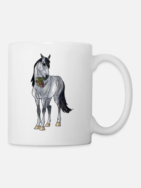 süßes Pferd mit Blumenstrauß - Tasse - Weiß