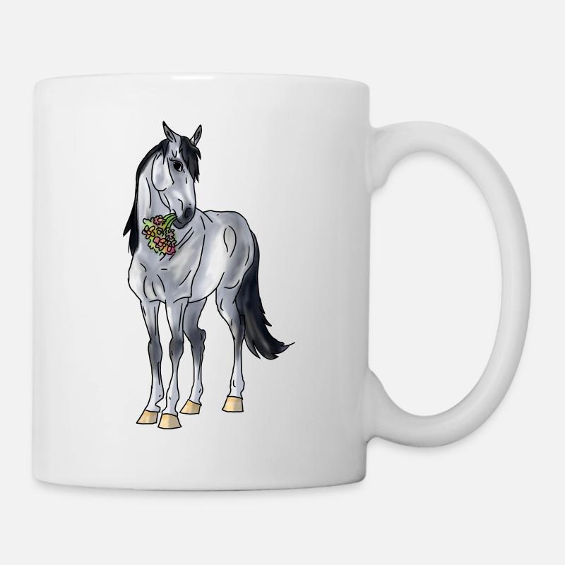 süßes Pferd mit Blumenstrauß - Tasse - Weiß