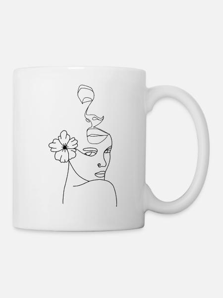 Visage line abstract - Mug blanc - blanc