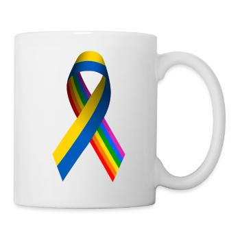 Ukrainische Friedensschleife mit Regenbogenfahne - Tasse - Weiß - Rechts