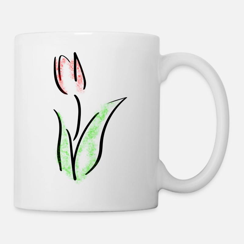 Tulpe Line Art - Minimalistisch mit Farbklecksen - Tasse - Weiß