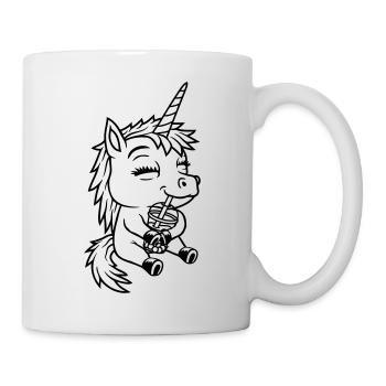 Einhorn trinkt Boba Tee - Tasse - Weiß - Rechts