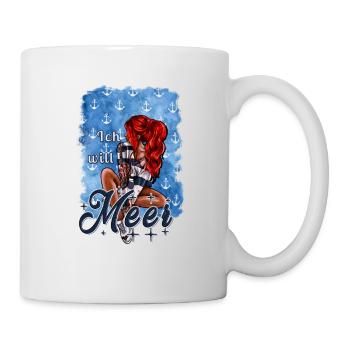 Ich will Meer Spruch Illustration Mädchen - Tasse - Weiß - Rechts