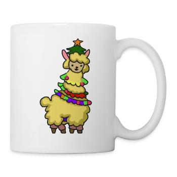 Alpaka Lama Weihnachten Grün Tannenbaum - Tasse - Weiß - Rechts