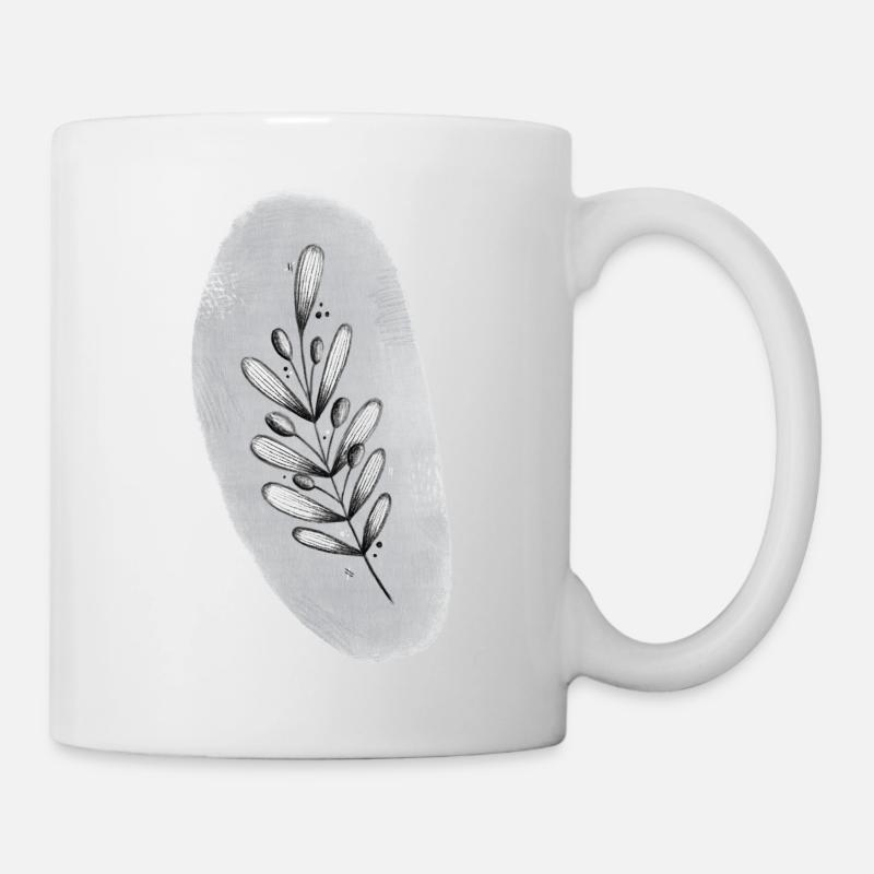 Blätterzweig Sketch - Tasse - Weiß