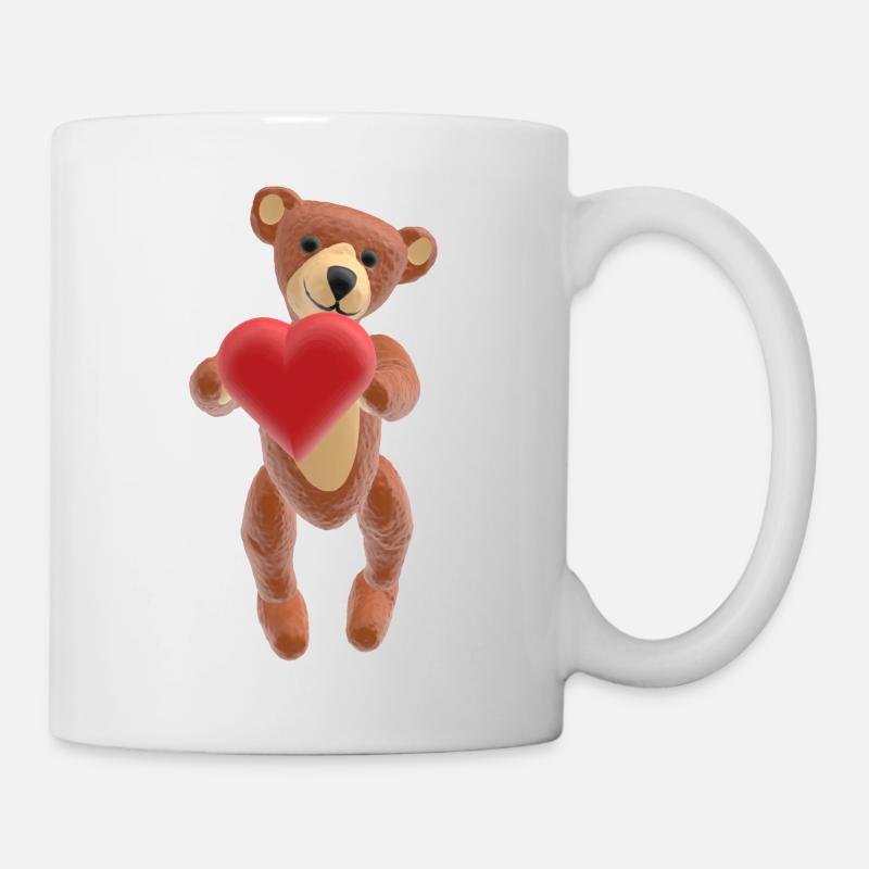 Valentine-Teddy mit Herz (3D-Optik) - Tasse - Weiß