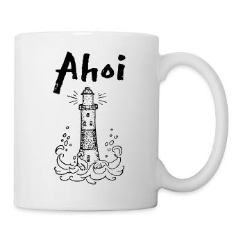 Ahoi Leuchtturm Meer Seebär Maritim Wellen Norden - Tasse - Weiß - Rechts