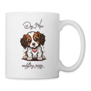 Hund Mama kuschelt Welpen Aufkleber Aufkleber - Tasse - Weiß - Rechts