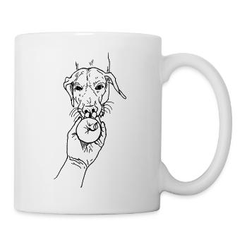 Hund mit Apfel - Tasse - Weiß - Rechts