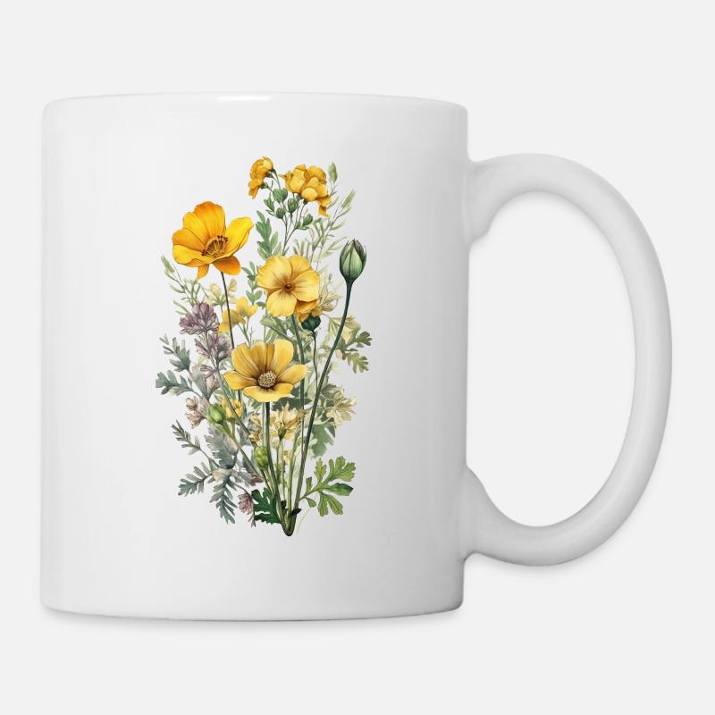 Wunderschönes Boho Blumen Herbarium Bouquet gelb - Tasse - Weiß