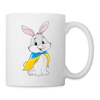Un mignon lapin souriant porte un drapeau ukrainien - Mug blanc - blanc - Droite