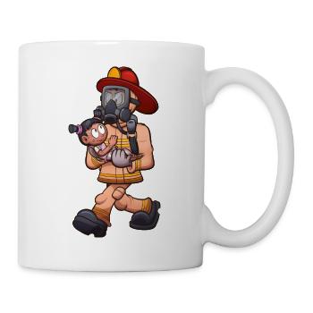 Cartoon Firefighter Saving Little Girl - Mug - white - Right