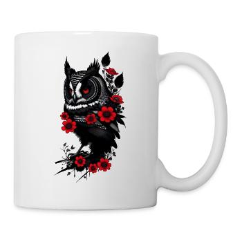 Eule mit roten Blumen - Tasse - Weiß - Rechts