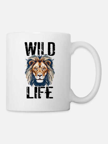 Löwe Wild Life Löwenkopf Raubtier Bunt Kunst - Tasse - Weiß