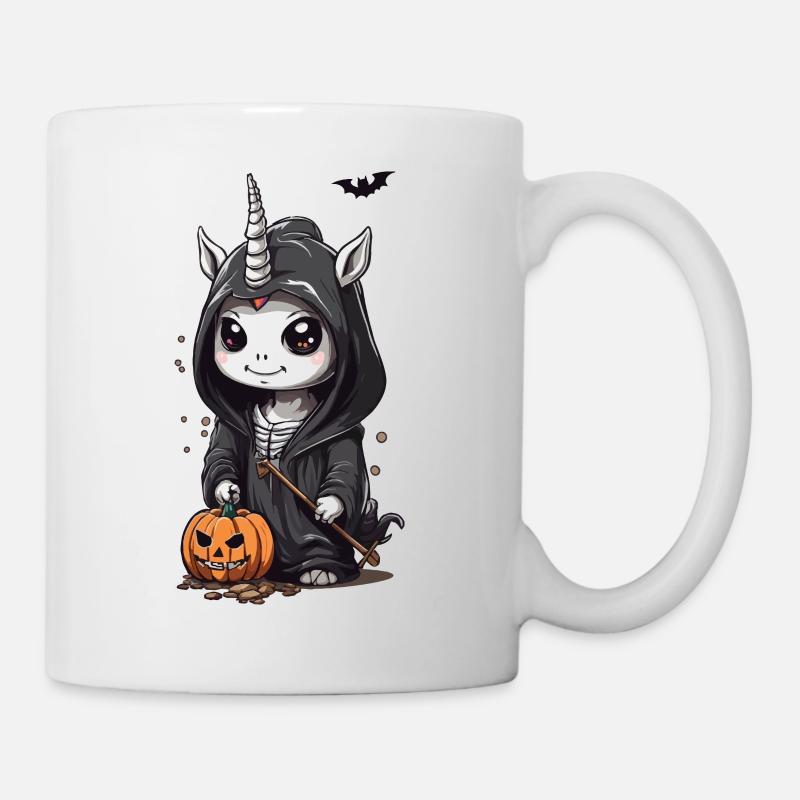 Kawaii Halloween Einhorn Sensenmann Design - Tasse - Weiß