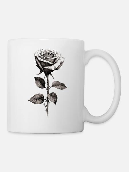 Rose in schwarz und weiß - Tasse - Weiß