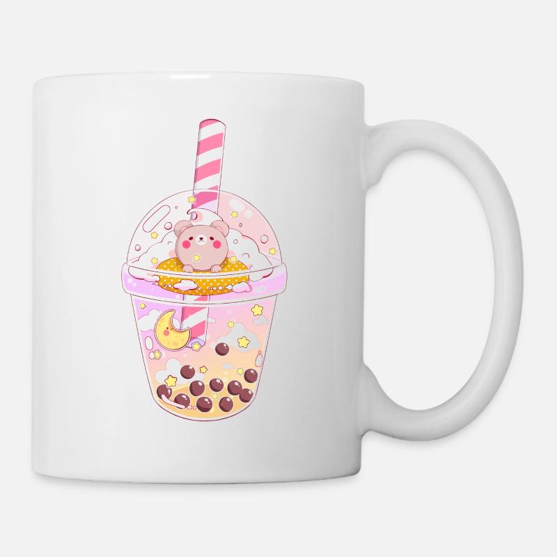 Kawaii Bubble Tea avec Cute Bear Moon et étoiles - Mug blanc - blanc