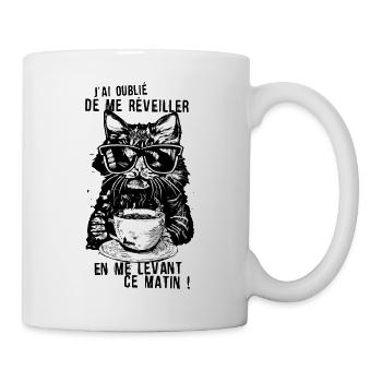 chat humour reveiller matin cafe tasse levant oubl - Mug blanc - blanc - Droite