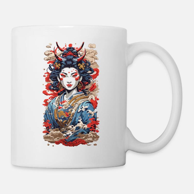 Geisha démon rétro ukiyo-e japon style - Mug blanc - blanc