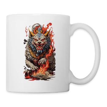 Fire Yokai Lion Vintage Ukiyo-e Art Style - Mug - white - Right