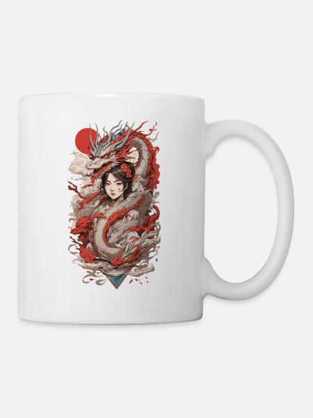 Drachen Anime Girl Retro Ukiyo-e Style - Tasse - Weiß