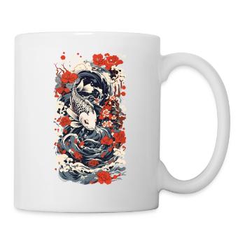 Japanischer Koi Kunststil Japan Wave Retro Stil - Tasse - Weiß - Rechts