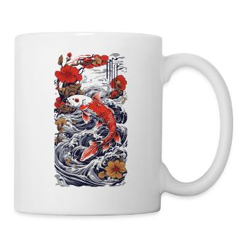 Retro Koi Ästhetik Fisch Wasser Japan Design - Tasse - Weiß - Rechts
