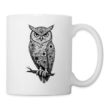 Eule | UHU Mechanische Eule | Eulen nach Athen - Tasse - Weiß - Rechts