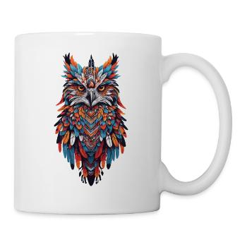 Eulen Mandala Spirit Tier Schamane Feder Design - Tasse - Weiß - Rechts