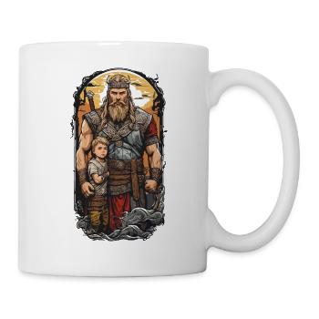 Wikinger Papa und Sohn Krieger Familie Vatertag - Tasse - Weiß - Rechts