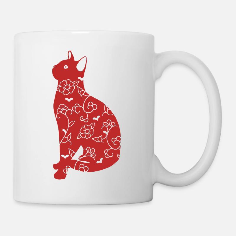 Rote Katze Chinoiserien - Tasse - Weiß