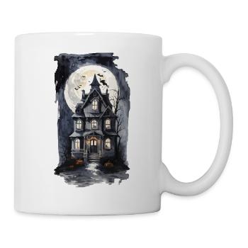 Gruseliges Halloween Geisterhaus mit Fledermäusen - Tasse - Weiß - Rechts