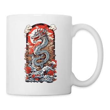 Asiatischer Drache Ukiyo-E Vintage Kunst - Tasse - Weiß - Rechts