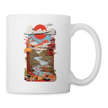 Ukiyo-E Sushi Landschaft Japan Retro Streetwear - Tasse - Weiß - Rechts