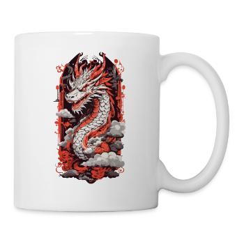 Feuer Drache Japan Ukiyo-E Otaku Kunststil - Tasse - Weiß - Rechts