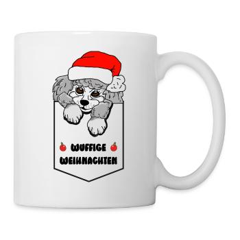 weihnachtliches Pudelmotiv - Taschenhocker Pudel - Tasse - Weiß - Rechts