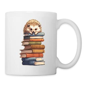 Hedgehog on stack of books - Mug - white - Right