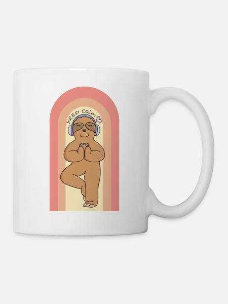 Faultier macht Yoga - keep calm (boho style) - Tasse - Weiß