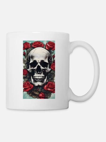 Skull with roses vintage - Mug - white