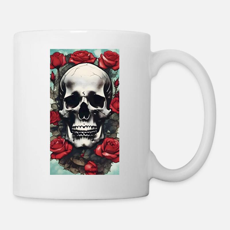 Tête de mort avec des roses vintage - Mug blanc - blanc